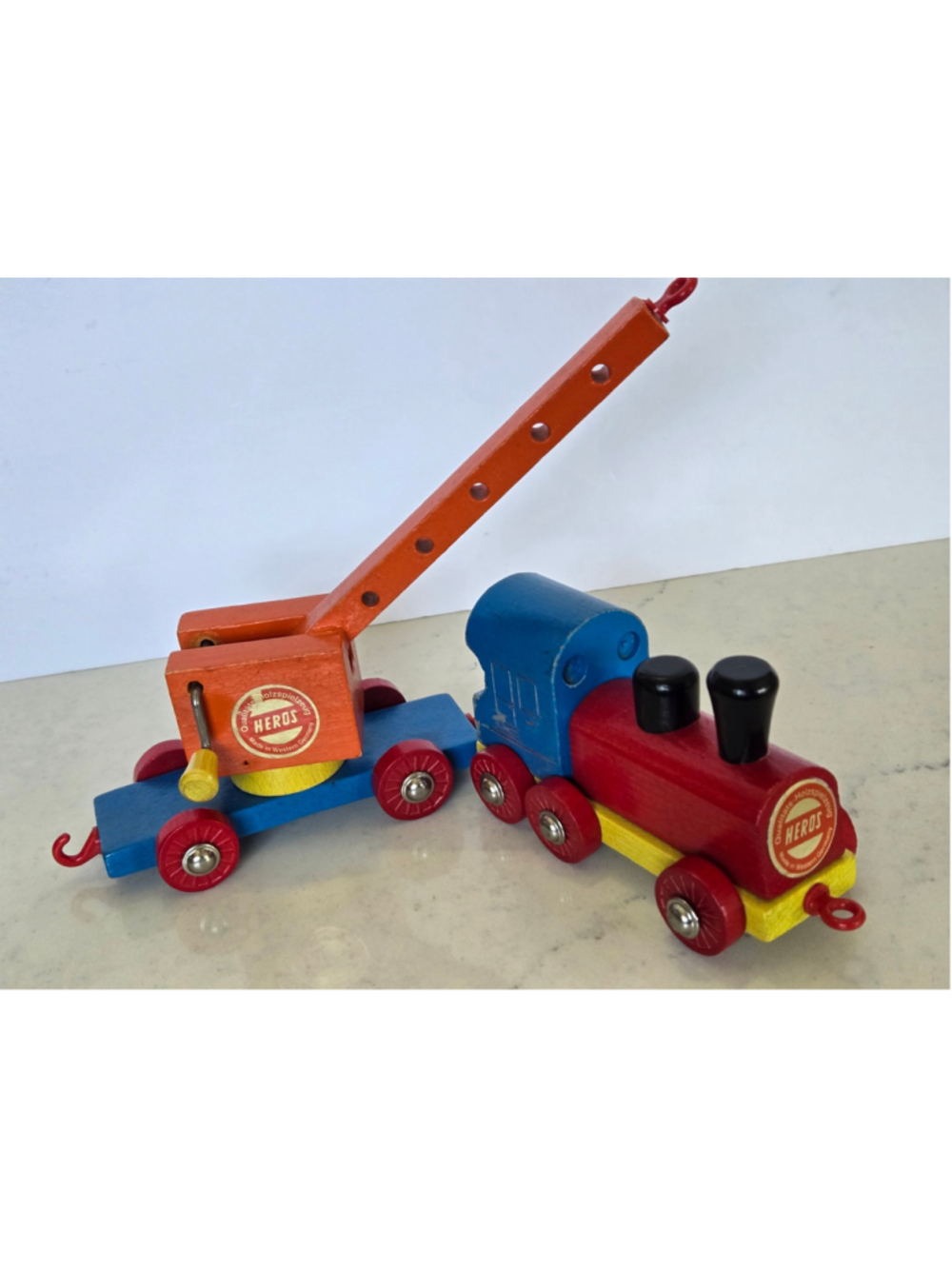 Vintage HEROS Wooden Train & Magnetic Crane Set Made in West Germany 1960s/70s